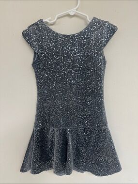 Girls Sequin Velvet Party Dress - Charcoal Gray